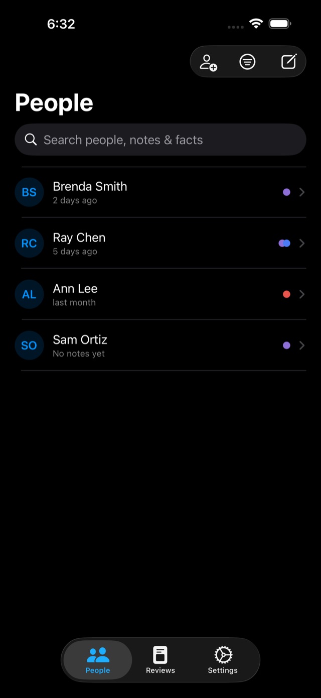 The People list in dark mode