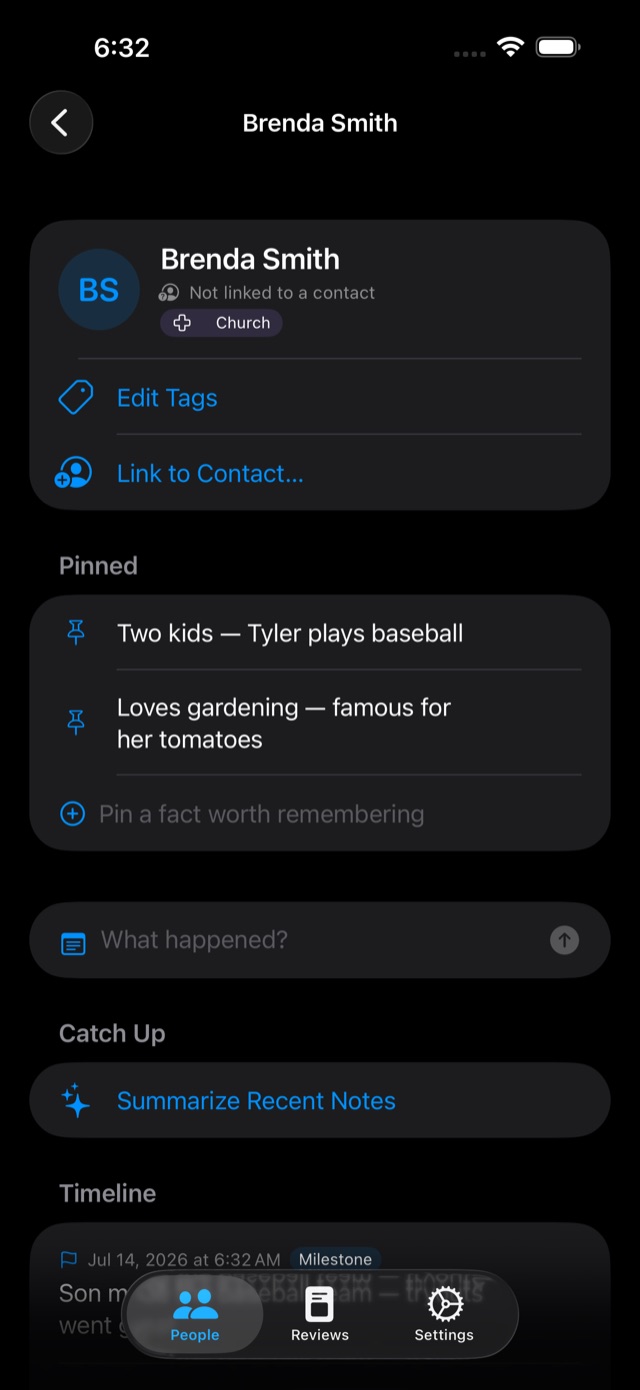 A person's page in dark mode