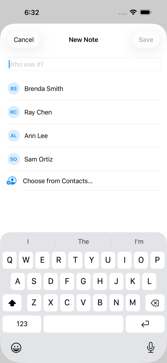 The quick capture sheet for logging a note